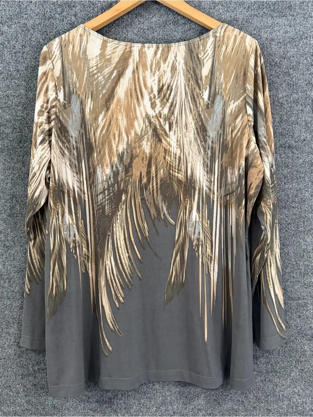 Susan Graver Womens Liquid Knit Top Size XL Gray Tan 3/4 Sleeve Office Neutral